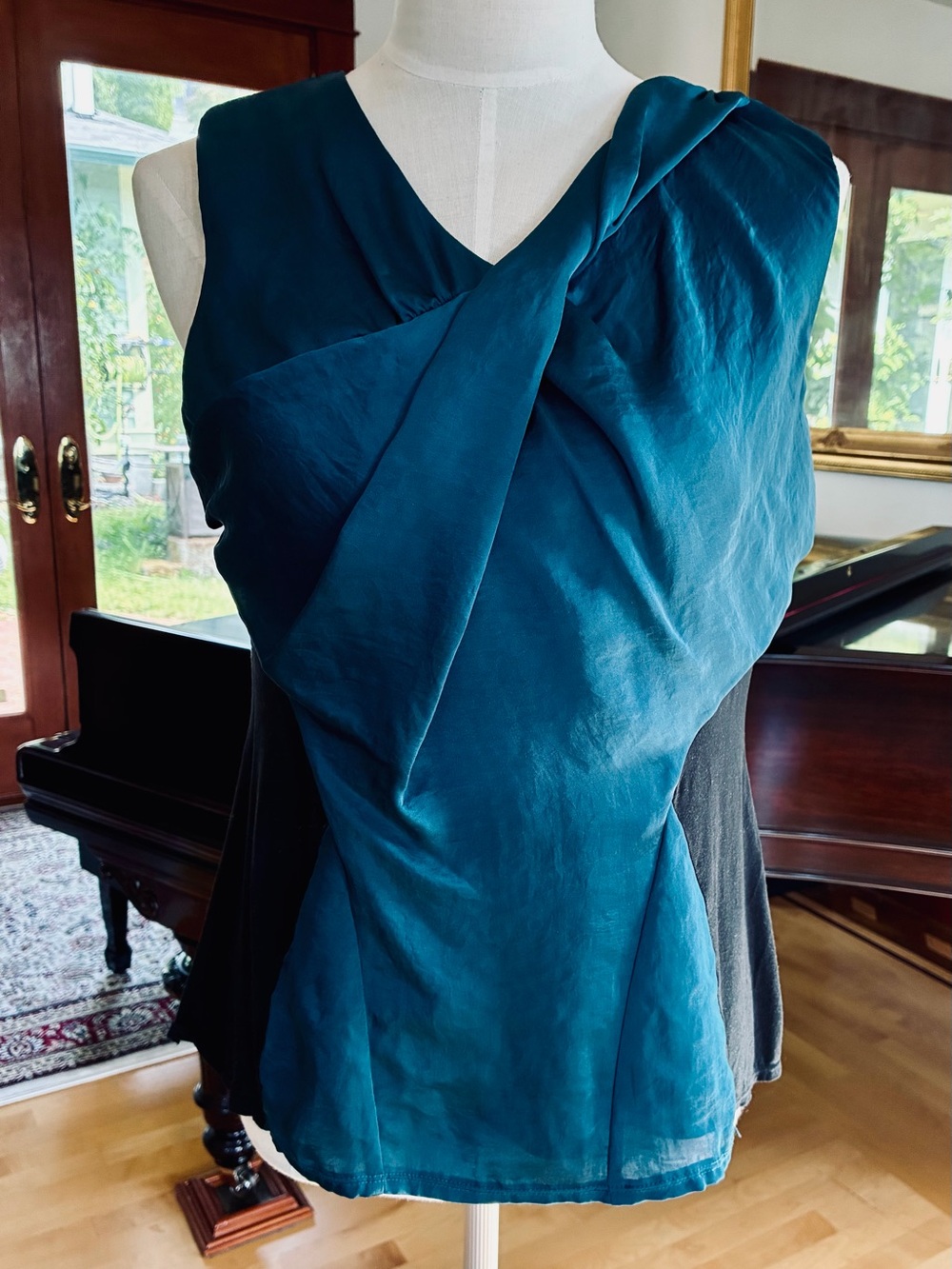 Alfani Sleeveless Teal Draped V-Neck Women's Top